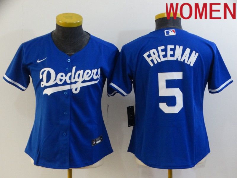 Women Los Angeles Dodgers 5 Freddie Freeman Blue Nike 2022 MLB Jerseys